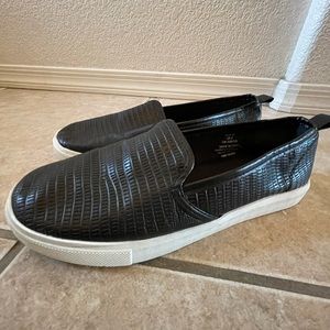 Faux leather slip ons